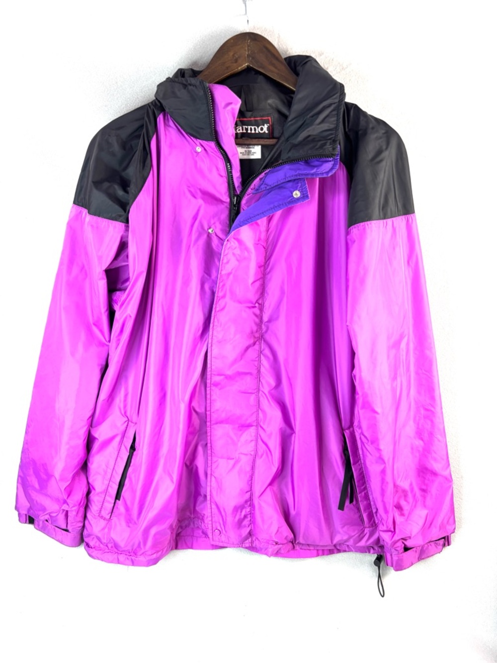 Marmot L Nylon Gore-Tex Bright Purple and Black Hooded Windbreaker Ski Jacket